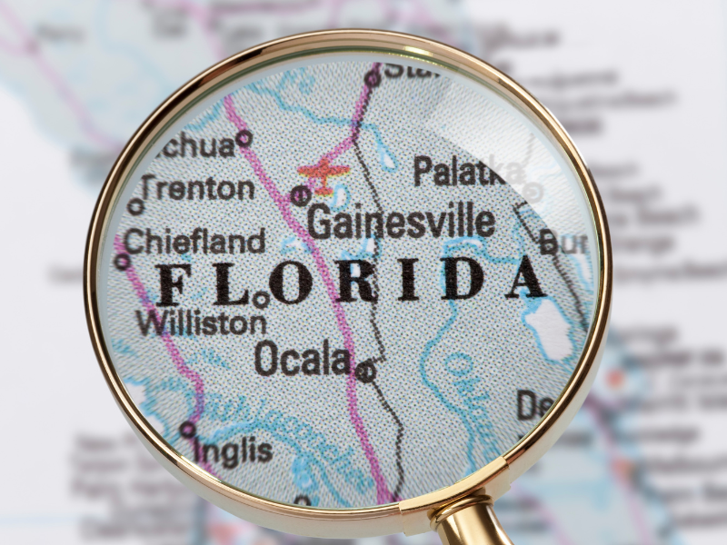 state of Florida in a map